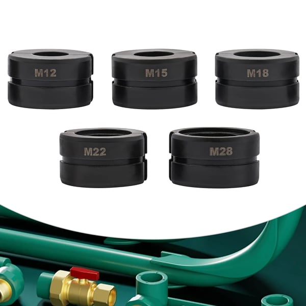 Pressbakker 5-pak - Matriser til presseværktøj/pressetang - M12/M15/M18/M22/M28 - Indvendig Ø 12–28 mm - 40Cr stål - Sort