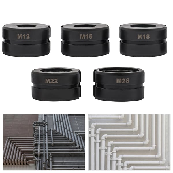 Pressbakker 5-pak - Matriser til presseværktøj/pressetang - M12/M15/M18/M22/M28 - Indvendig Ø 12–28 mm - 40Cr stål - Sort