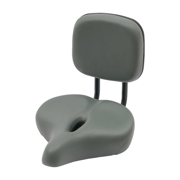 Cykelsadel - Med ryglæn - Bred 33×30 cm - Tykkelse 7,9 cm - Ryglæn justerbart 10–15 cm - Til cykel & trehjulet cykel - Lysegrå
