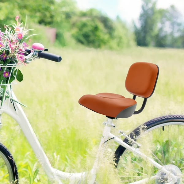Cykelsadel med ryglæn - Bred komfortsadel - Ryglæn justerbart 10–15 cm - Pude 33×30×7,9 cm - Kunstlæder - Max 100 kg - Vinrød