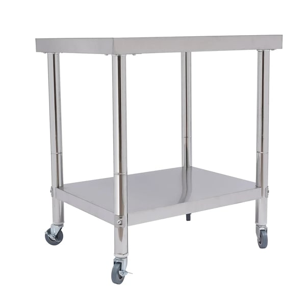 Työpöytä ruostumattomasta teräksestä - Ammattikeittiön pöytä - 76 x 60 x 85 cm - Kantavuus 300 kg - Pyörillä - Hopea