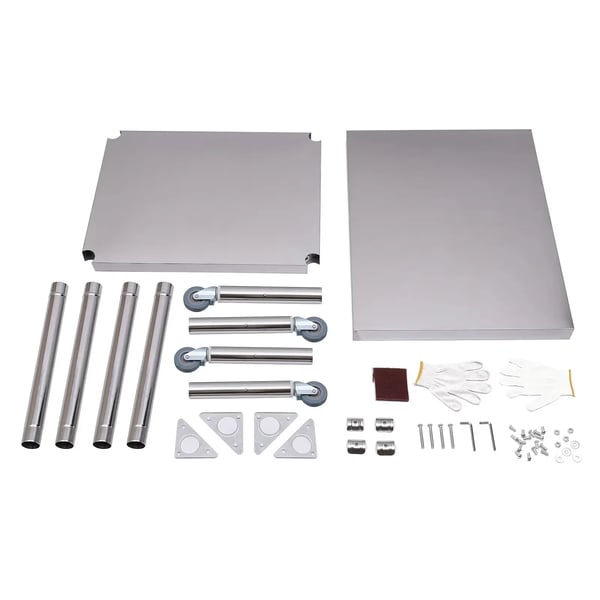 Arbejdsbord i rustfrit stål - Catering køkkenbord - 76 x 60 x 85 cm - Maks. belastning 300 kg - Med hjul - Sølv
