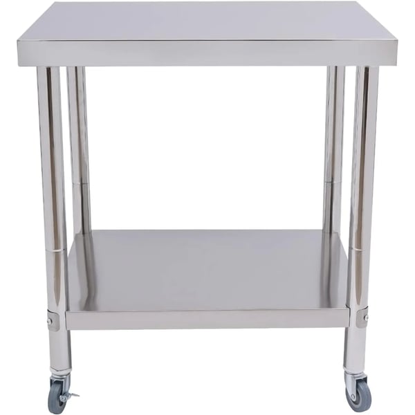 Arbejdsbord i rustfrit stål - Catering køkkenbord - 76 x 60 x 85 cm - Maks. belastning 300 kg - Med hjul - Sølv