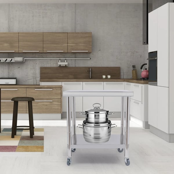 Arbejdsbord i rustfrit stål - Catering køkkenbord - 76 x 60 x 85 cm - Maks. belastning 300 kg - Med hjul - Sølv