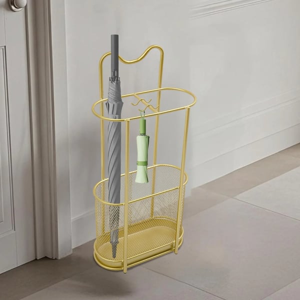 Sateenvarjoteline - Vapaasti seisova teline - Metalli - Sateenvarjo- ja kävelykeppiteline - Eteiseen & parvekkeelle - Mitat 30×15×60 cm - Kulta