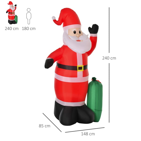 Uppblåsbar jultomte - Juldekoration - Med lampor - Inbyggd fläkt - Mått 148x85x240 cm - Nylon - EU-nätadapter - CE-godkänd - Röd