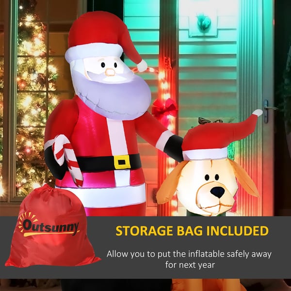 Uppblåsbar jultomte med hund - Juldekoration - LED-belysning - Inomhus/utomhus - EU-kontakt - CE-märkt - 117×80×157 cm - Flerfärgad