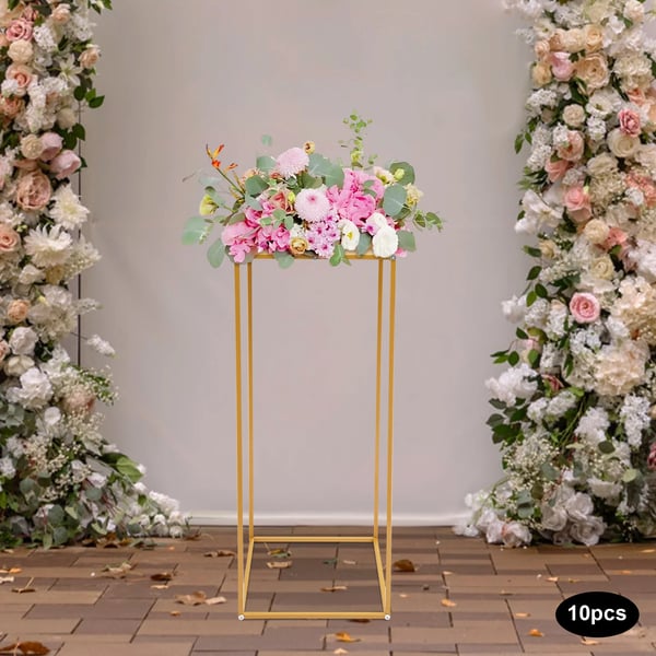 Blomsterställ för Bröllop - Rektangulär Geometrisk Metallställning - 10-Pack - 30×30×80 cm - Storlek L - Guld