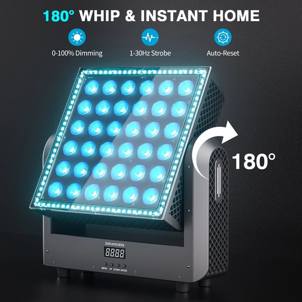 Moving Head Wash-lys - 200W RGBW - DMX512 9/19/110 kanaler - 36×10W + 96×0,2W LED - Auto/Lyd/Master-Slave - Til scene & DJ - Flerfarvet