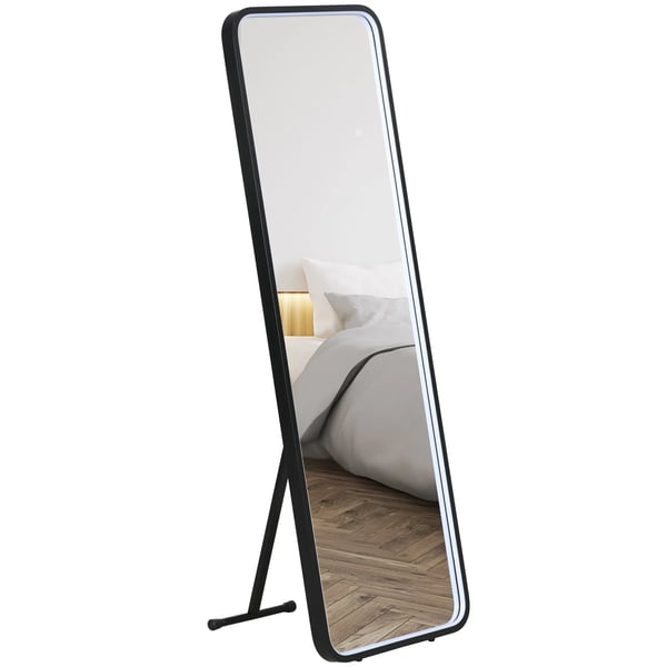 Helkroppsspegel - Golv- och Väggspegel LED - Mått 151,5 x 50 cm - Tre Färgtemperaturer - Dimbar Belysning - Härdat Glas - CE-Certifierad - Svart