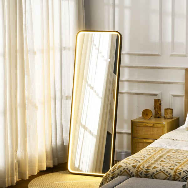 Helkroppsspegel - Golv- och Väggspegel LED - Mått 151,5 x 50 cm - Tre Färgtemperaturer - Dimbar Belysning - Härdat Glas - CE-Certifierad - Svart