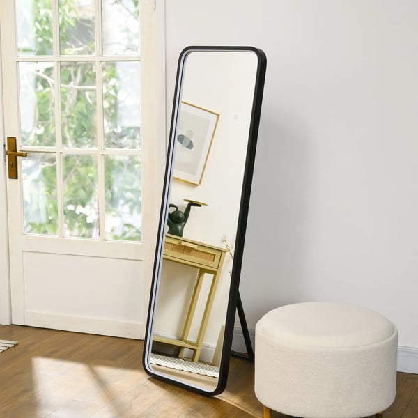 Helkroppsspegel - Golv- och Väggspegel LED - Mått 151,5 x 50 cm - Tre Färgtemperaturer - Dimbar Belysning - Härdat Glas - CE-Certifierad - Svart