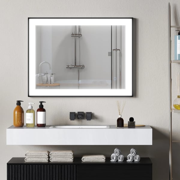 Badrumsspegel - Rektangulär LED-spegel - 80×60 cm - 3 färger - Imskydd - Minnesfunktion - IP44 - Horisontell/vertikal - Svart aluminiumram