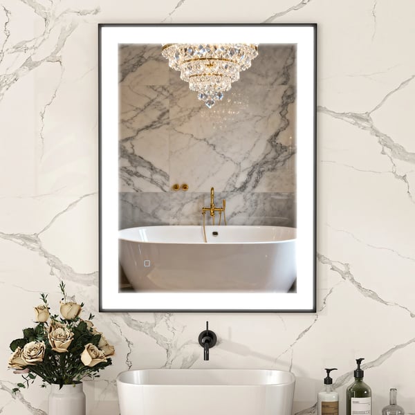Badrumsspegel - Rektangulär LED-spegel - 80×60 cm - 3 färger - Imskydd - Minnesfunktion - IP44 - Horisontell/vertikal - Svart aluminiumram