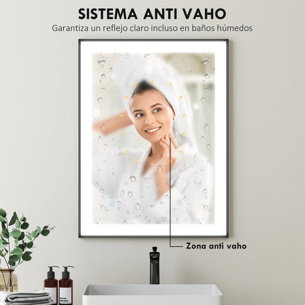 Badrumsspegel - Rektangulär LED-spegel - 80×60 cm - 3 färger - Imskydd - Minnesfunktion - IP44 - Horisontell/vertikal - Svart aluminiumram