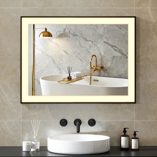 Badrumsspegel - Rektangulär LED-spegel - 80×60 cm - 3 färger - Imskydd - Minnesfunktion - IP44 - Horisontell/vertikal - Svart aluminiumram