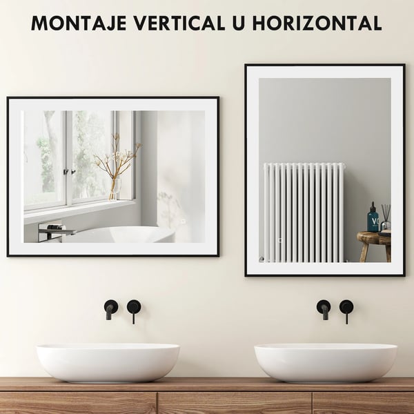 Badrumsspegel - Rektangulär LED-spegel - 80×60 cm - 3 färger - Imskydd - Minnesfunktion - IP44 - Horisontell/vertikal - Svart aluminiumram