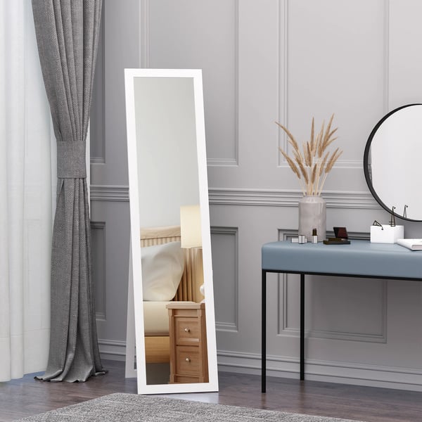 Helkroppsspegel - Fristående Eller Väggmonterad - Modern Design - MDF-ram och glas - 37x37x154 cm - Vit