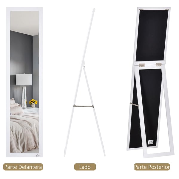 Helkroppsspegel - Fristående Eller Väggmonterad - Modern Design - MDF-ram och glas - 37x37x154 cm - Vit