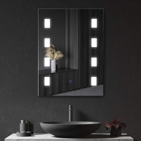 Badrumsspegel - Rektangulär spegel - Med belysning - Ramfri - Aluminium - Modern stil - Krom
