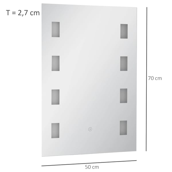 Badrumsspegel - Rektangulär spegel - Med belysning - Ramfri - Aluminium - Modern stil - Krom