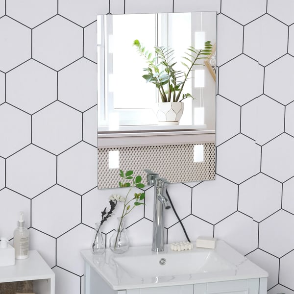 Badrumsspegel - Rektangulär spegel - Med belysning - Ramfri - Aluminium - Modern stil - Krom