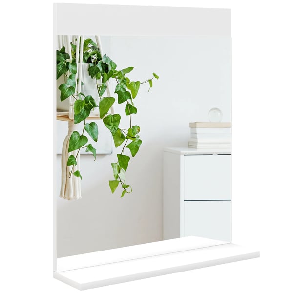 Väggspegel - Rektangulär med öppen hylla - 50x12x60 cm - För badrum och hall - Modern stil - Vit