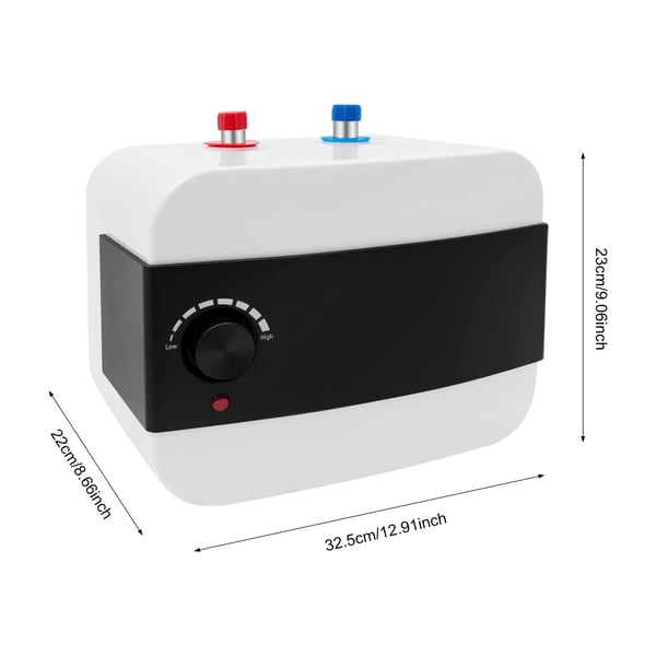 Mini vandvarmer - Elektrisk 6 l 1500 W - Væghængt - Øvre tilslutning - Hurtig opvarmning - Til køkken & bad - Hvid + sort