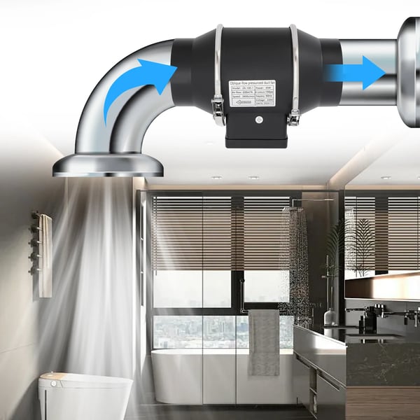 Ventilator - Kanalventilator 10 cm - 220 V - 220 m³/t - 150 Pa - 2600 RPM - IPX2 - Støjsvag - Sort