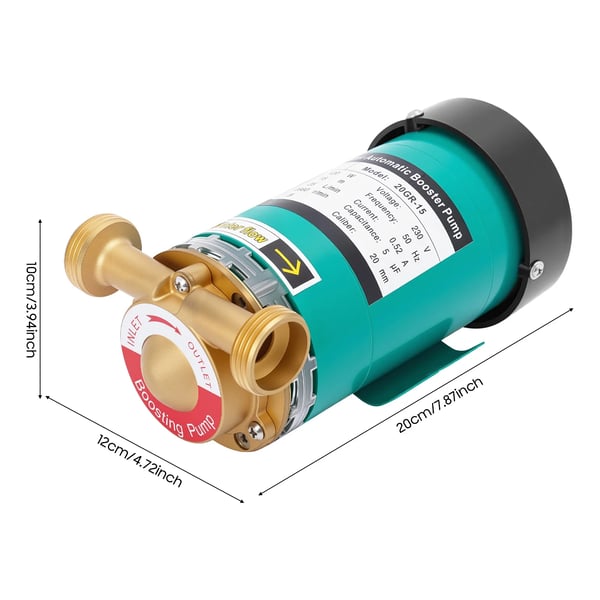 Trykforøgerpumpe til vand - Cirkulationspumpe - 120 W - 220 V EU-stik - Varmt & Koldt Vand - Automatisk Flowkontakt - Til Hjem & Bruser - Sort