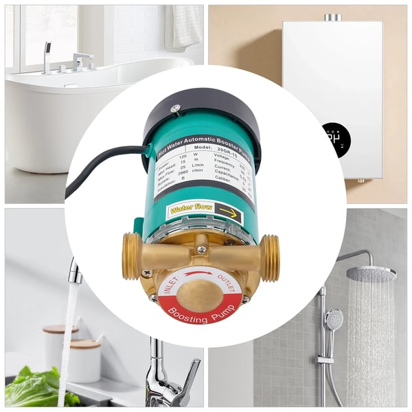 Trykforøgerpumpe til vand - Cirkulationspumpe - 120 W - 220 V EU-stik - Varmt & Koldt Vand - Automatisk Flowkontakt - Til Hjem & Bruser - Sort