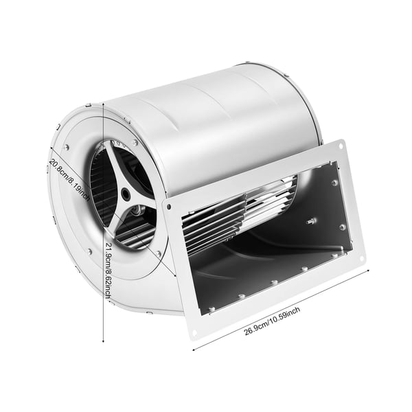 Centrifugalblæser/Radialblæser - Kedelblæser - 150 W 220 V - 840 m³/h - 1300 omdr./min - Rund - Til udendørs brændefyr - Sølv