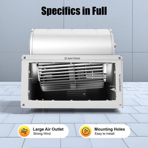 Centrifugalblæser/Radialblæser - Kedelblæser - 150 W 220 V - 840 m³/h - 1300 omdr./min - Rund - Til udendørs brændefyr - Sølv