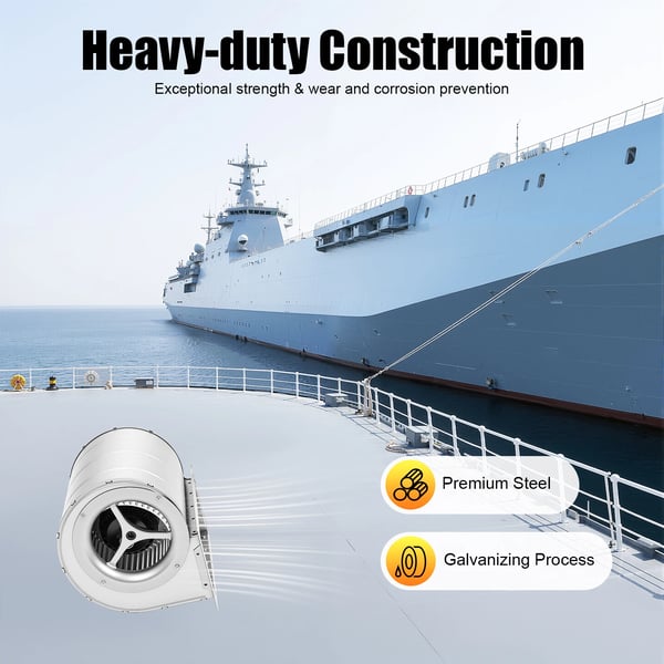 Centrifugalblæser/Radialblæser - Kedelblæser - 150 W 220 V - 840 m³/h - 1300 omdr./min - Rund - Til udendørs brændefyr - Sølv
