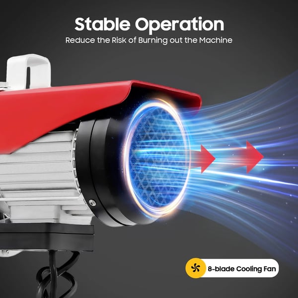 Industriel elektrisk talje - Stålwiretalje - 800 kg Løftekapacitet - 6 m Løftehøjde - 1300 W Kobbermotor - 220 V 50 Hz - Dobbelt Løftefunktion - Rød