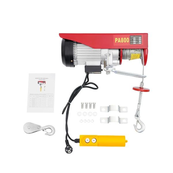 Industriel elektrisk talje - Stålwiretalje - 800 kg Løftekapacitet - 6 m Løftehøjde - 1300 W Kobbermotor - 220 V 50 Hz - Dobbelt Løftefunktion - Rød