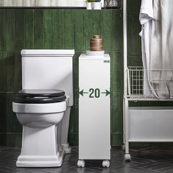 Smal nicheopbevaring på hjul - BZR119-W - Bredde 20 cm - Rullende køkkenvogn/hylde - Opbevaring af toiletpapir - Hvid
