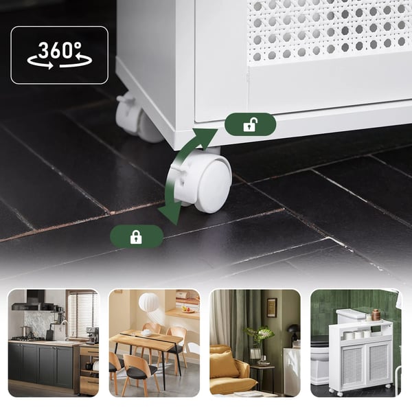 Smal nicheopbevaring på hjul - BZR119-W - Bredde 20 cm - Rullende køkkenvogn/hylde - Opbevaring af toiletpapir - Hvid