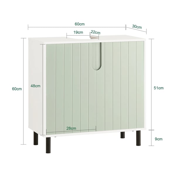 Håndvaskskab - Underskab til vask - 60×30×60 cm - Justerbar opbevaring - Selvmontering - Lysegrøn