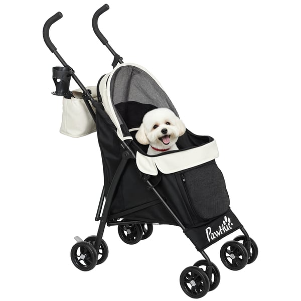 Hundvagn - Husdjursvagn för små hundar - Paraplyfällning - 76 x 44 x 103 cm - Beige