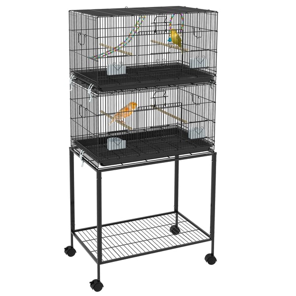 Fågelbur - 77x46x45 cm - Stål, PP-bottenbricka - För undulater & papegojor - Svart
