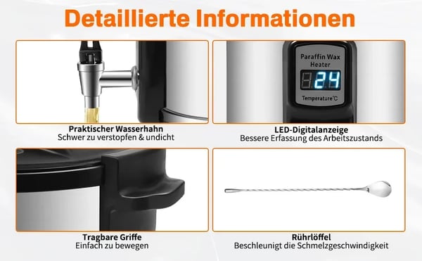 Professionel vokssmelter til lys - ML-15K - 10,8 L Kapacitet - LED-display - Temperaturstyring - 201 Rustfrit Stål - Sølv