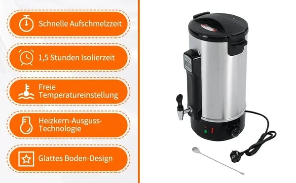 Professionel vokssmelter til lys - ML-15K - 10,8 L Kapacitet - LED-display - Temperaturstyring - 201 Rustfrit Stål - Sølv