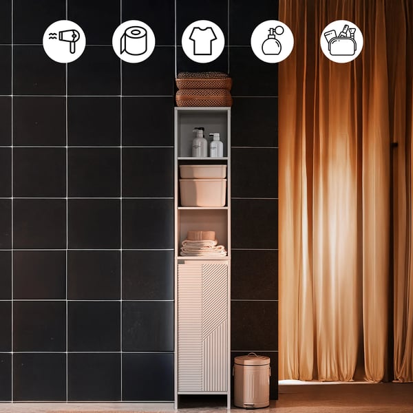 Badeværelsesskab - Højt skab med vasketøjskurv - Justerbare MDF-hylder - Åbne hylder - Smalt 30×170×30 cm - Hvid