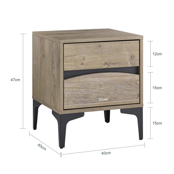 Yöpöytä - FBT165-N - 2 laatikkoa - Kaareva etuosa - Metallijalat - 40×40×47 cm - Moderni marokkolainen tyyli - Tumma khaki