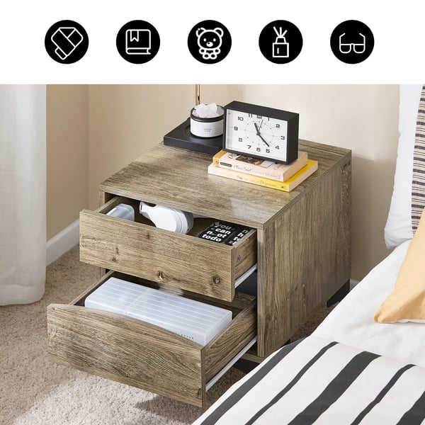 Yöpöytä - FBT165-N - 2 laatikkoa - Kaareva etuosa - Metallijalat - 40×40×47 cm - Moderni marokkolainen tyyli - Tumma khaki