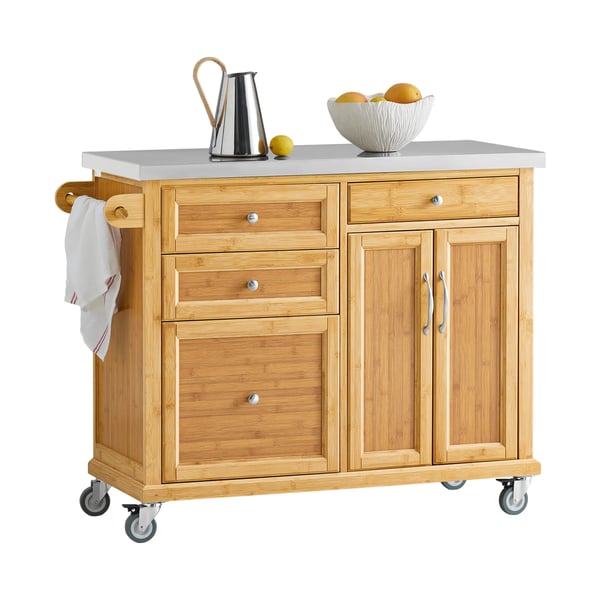 Keittiösaari pyörillä - FKW70-N - Ruostumaton terästaso, laatikot, baarikärry, 115×92×46 cm - Kulta
