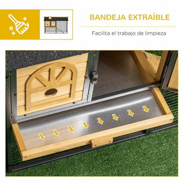 Kaninbur i trä - Smådjurshus - Med öppen yta och ramp - 120×55,5×80 cm - Mörk khaki
