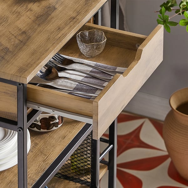 FKW99-N Serveringsvogn - Køkkenvogn - 6 Hylder - 1 Skuffe - 50x87x37 cm - Samling kræves - Brun Natur