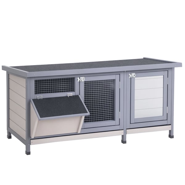 Kaninbur i trä - Smådjurshus - Fällbart tak och dörrar - 112×50×54 cm - Grå